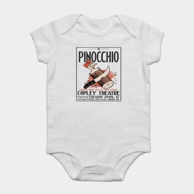 Vintage Event Posters - Pinocchio by Carlo Collodi - 1930's Retro Baby Bodysuit by TuncGK